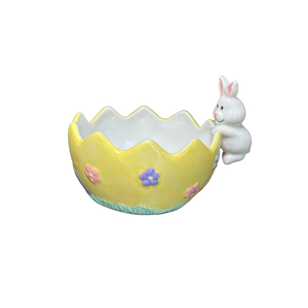 Easter Bunny Ceramic Bowl Yellow Floral Catch All Bowl Home Decor Centerpiece